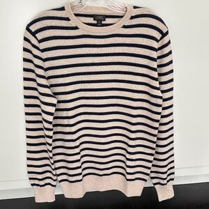 J. Crew Men's Crewneck Sweater - Navy and Cream Stripes
